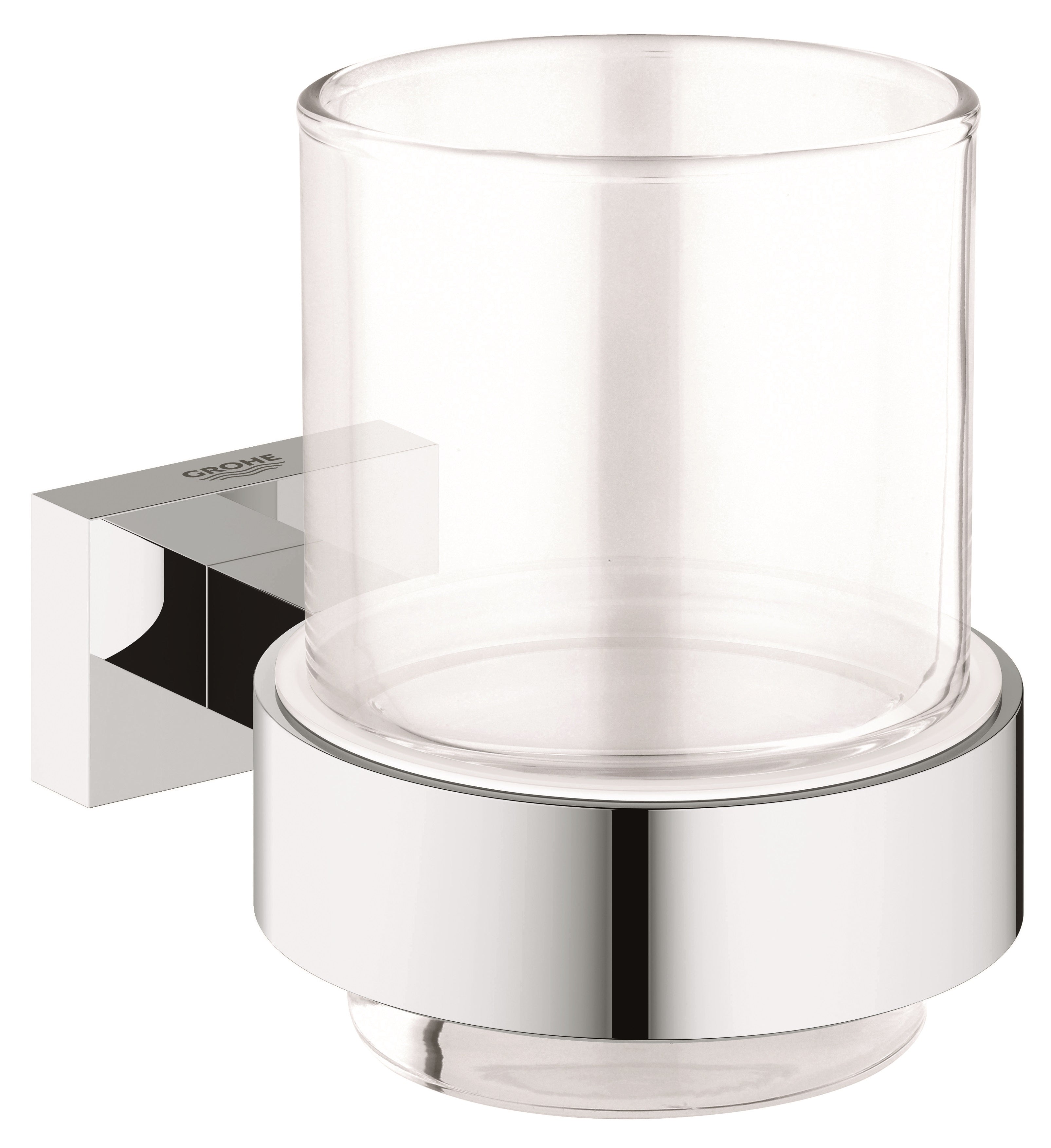 ESSENTIALS CUBE GLASS WITH HOLDER CHROME