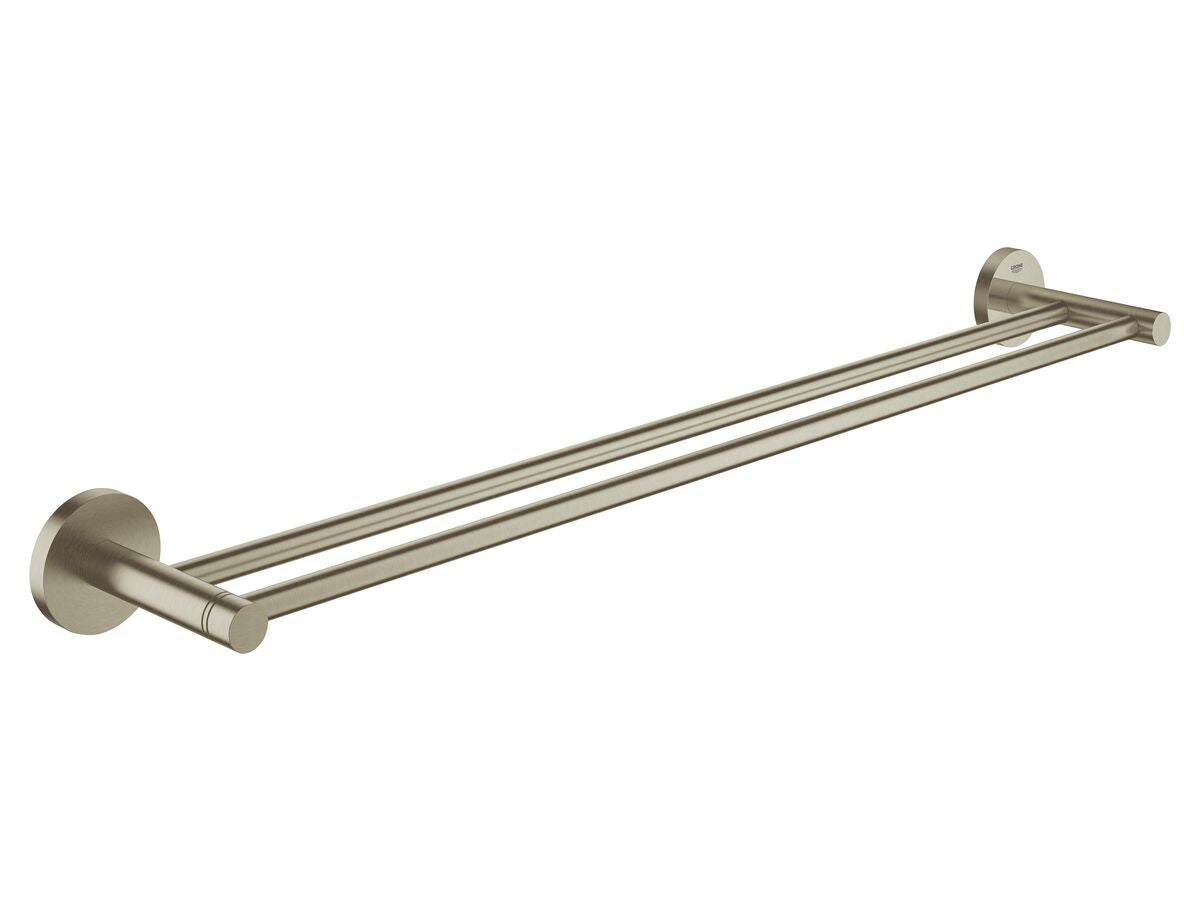 ESSENTIALS DOUBLE TOWEL RAIL 600MM BRUSHED NICKEL