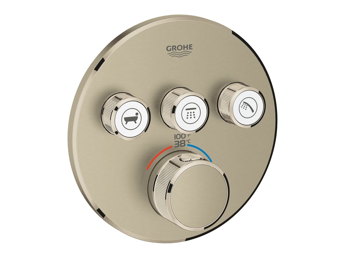SMART CONTROL THERMOSTATIC MIXER, 3 FUNCTION ROUND BRUSHED NICKEL